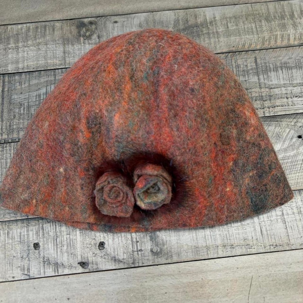 Handmade boiled wool rosette hat quality artsy textured luxury unique